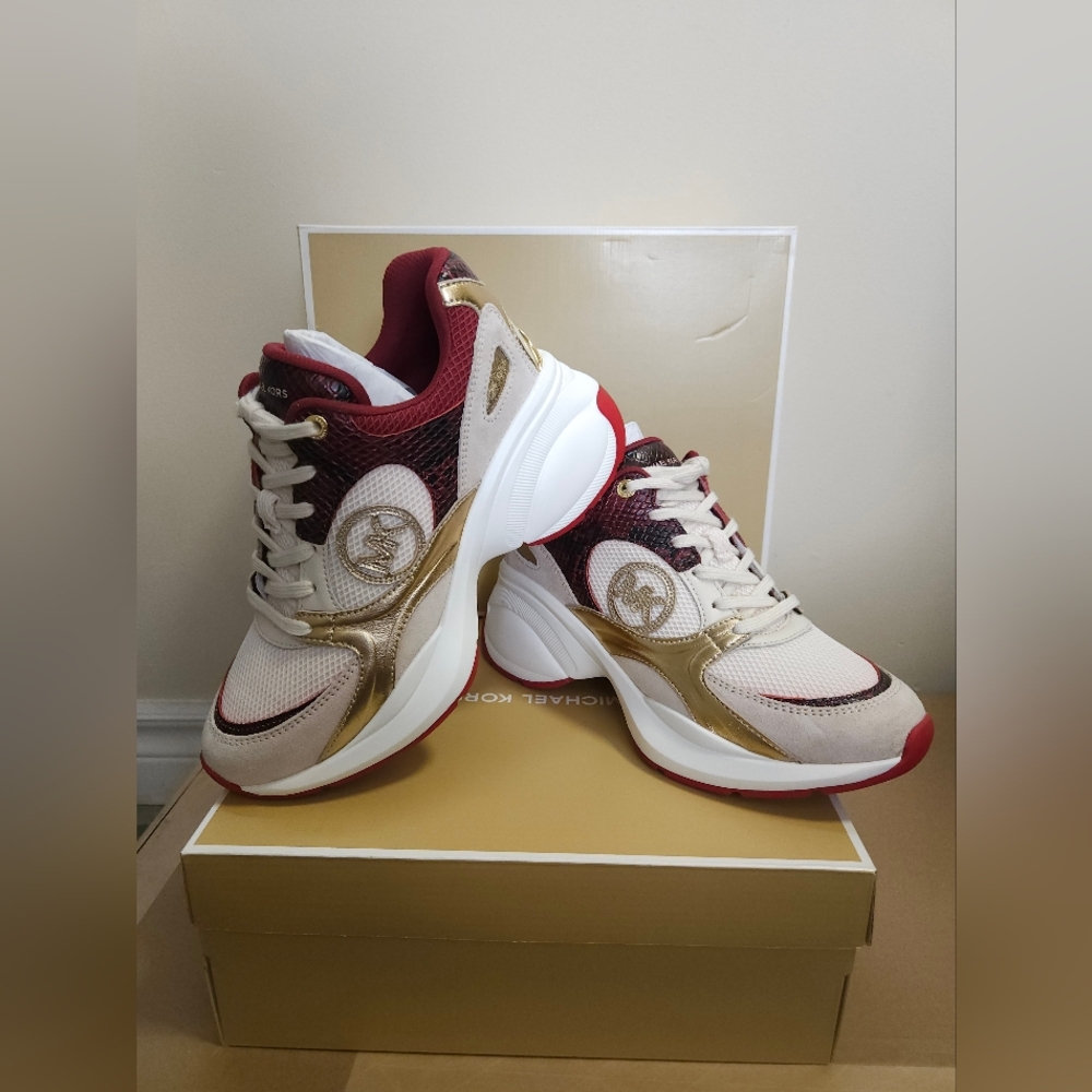 US7.5 Zuma Snake Embossed Leather and Mesh Trainer By Michael Kors